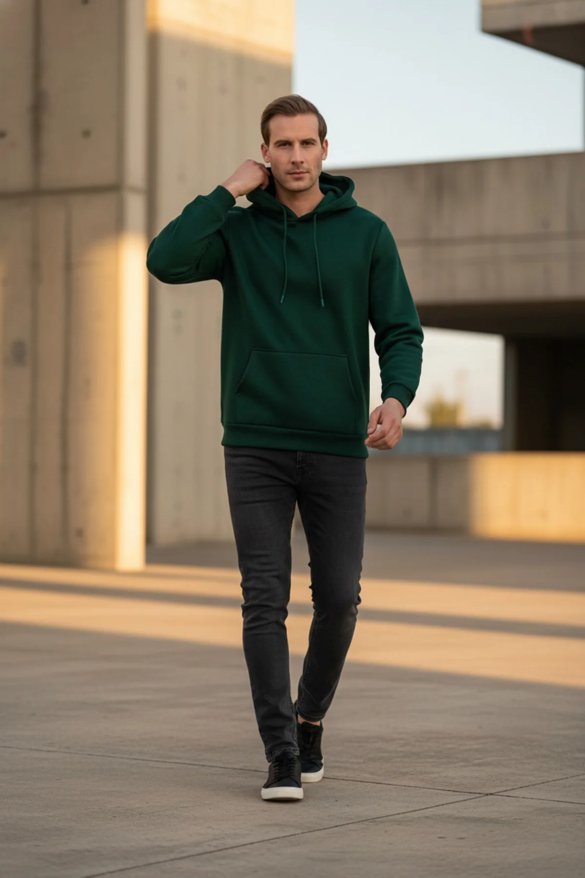 Süvari Kapüşonlu Yaka Regular Kalıp Düz Yeşil Sweatshirt