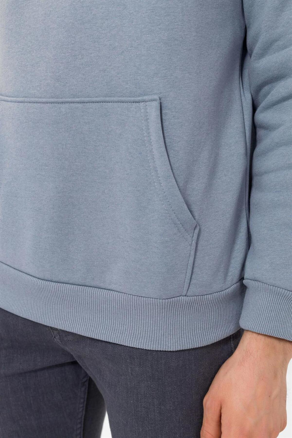 Rahat Kalıp Düz Açık Mavi 3 İplik Yumuşak Dokulu Sweatshirt
