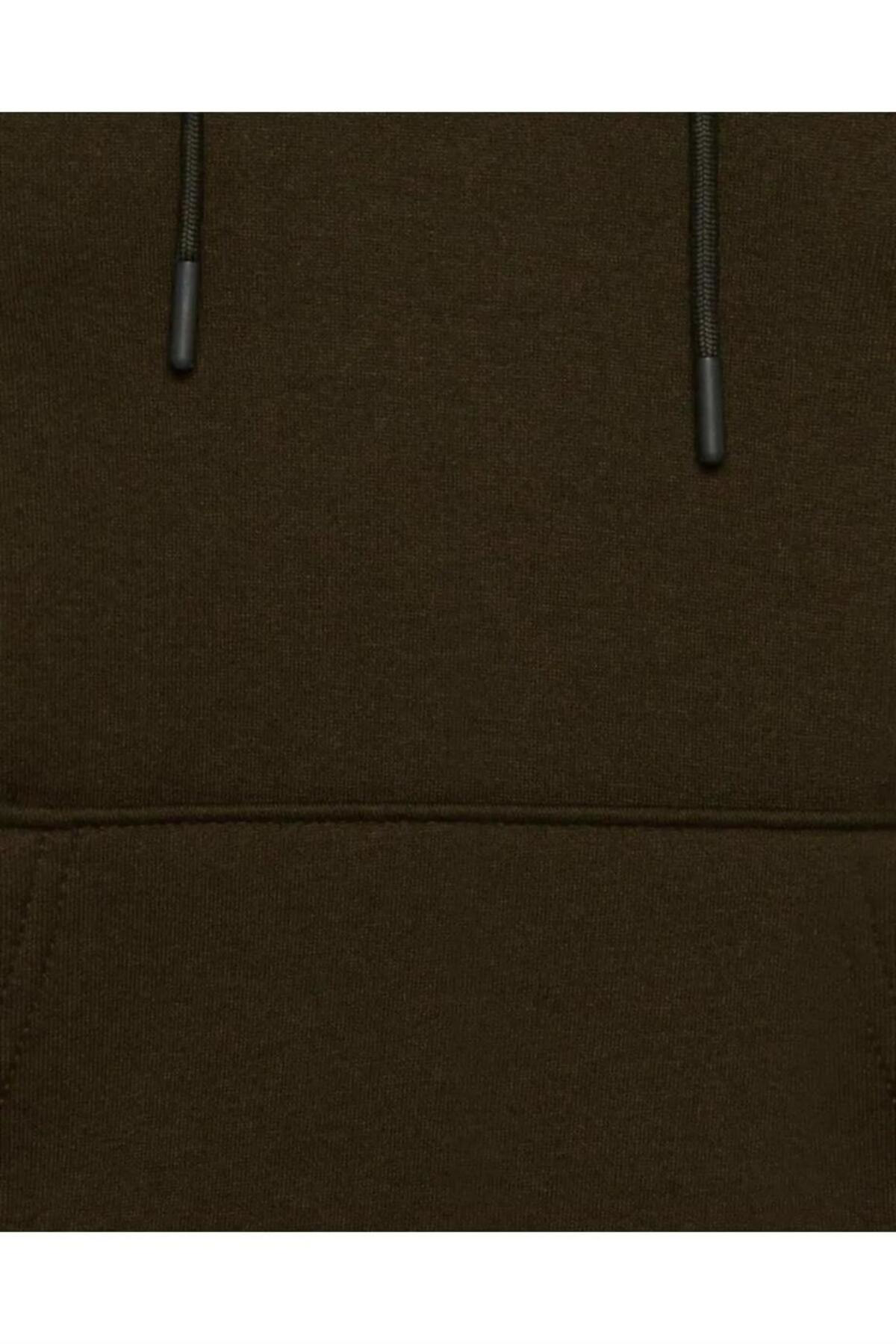 Süvari Kapüşonlu Yaka Regular Kalıp Düz Koyu Yeşil Sweatshirt
