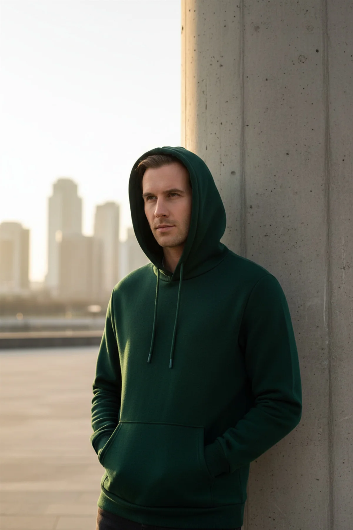 Süvari Kapüşonlu Yaka Regular Kalıp Düz Yeşil Sweatshirt