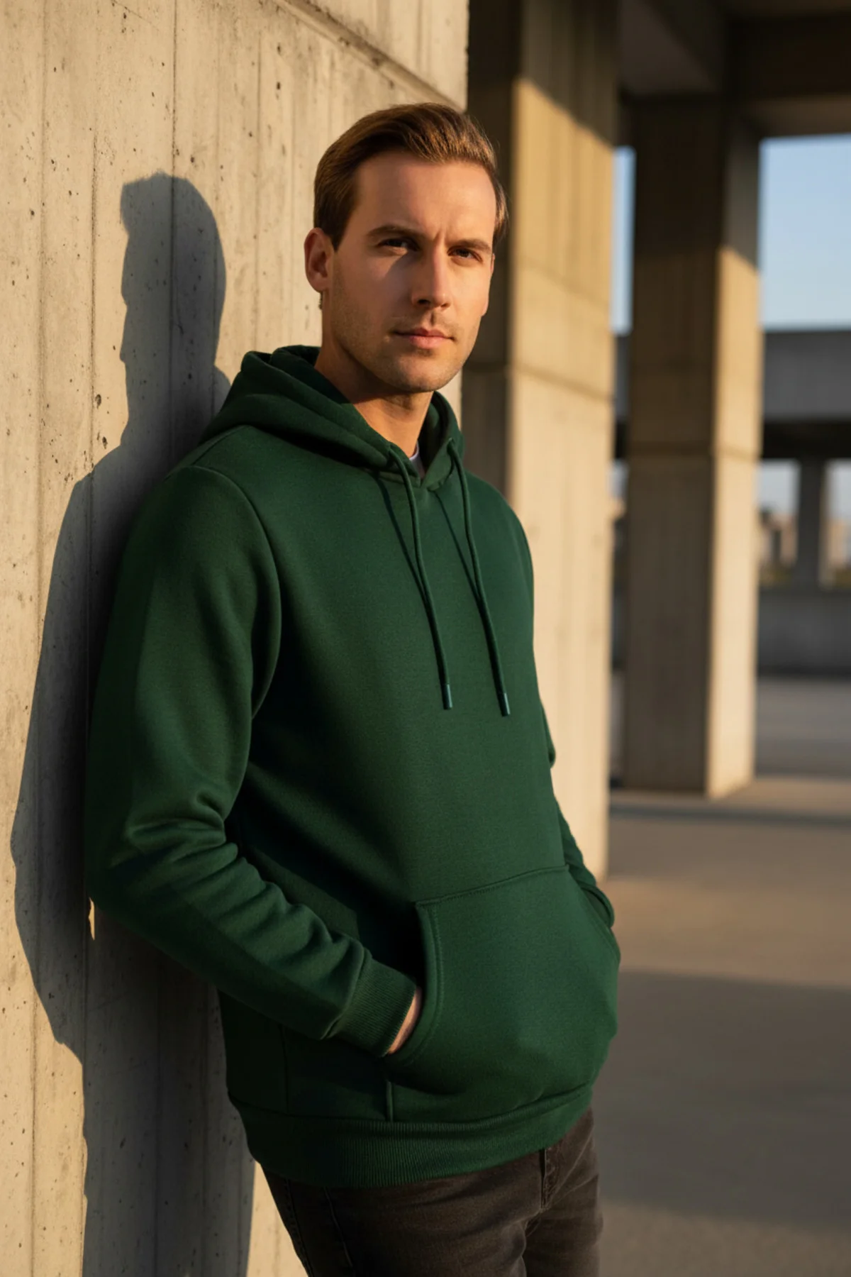 Süvari Kapüşonlu Yaka Regular Kalıp Düz Yeşil Sweatshirt