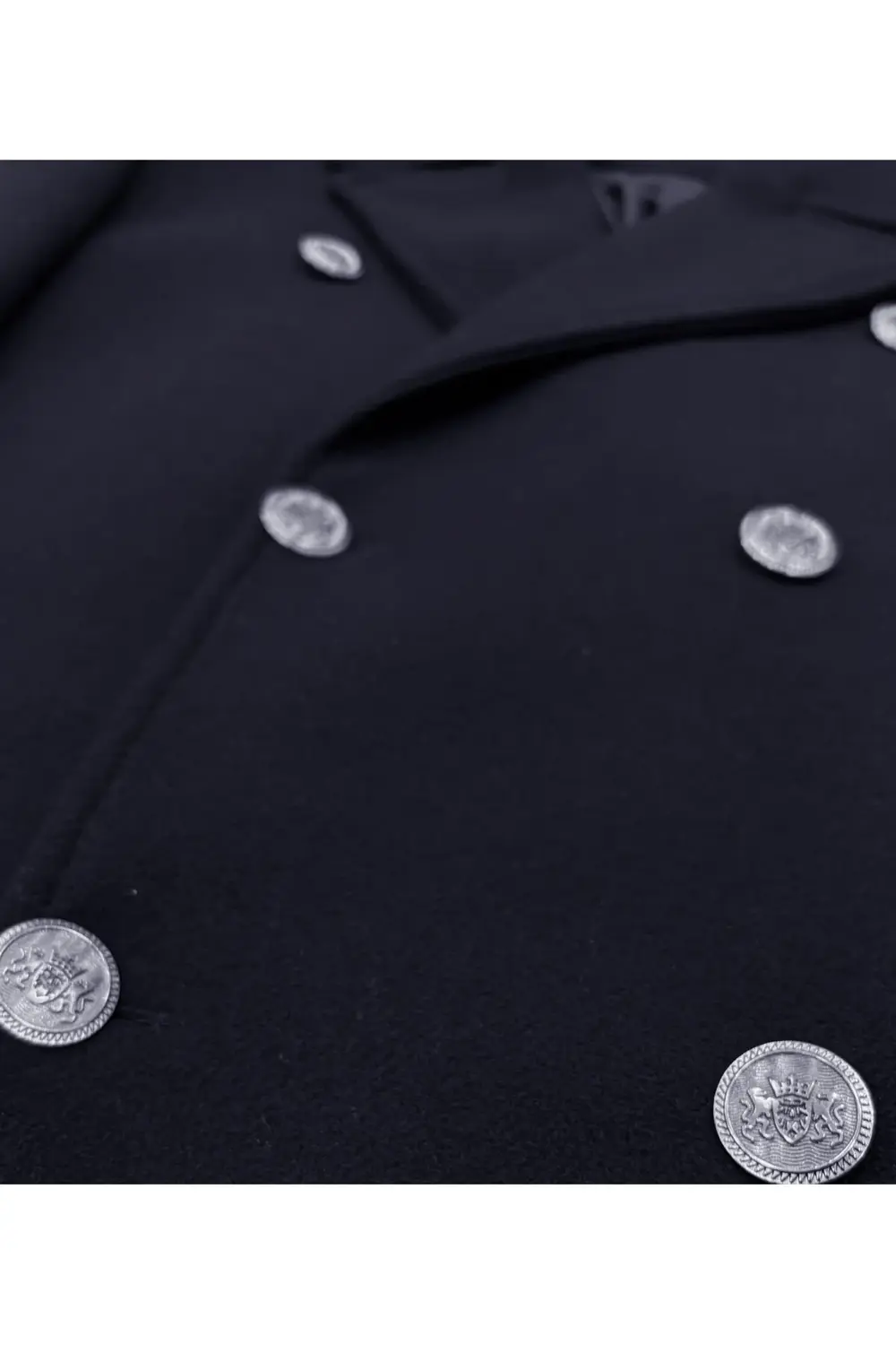 Süvari Lacivert Kruvaze Çelik Düğme Dar Kesim Kaban