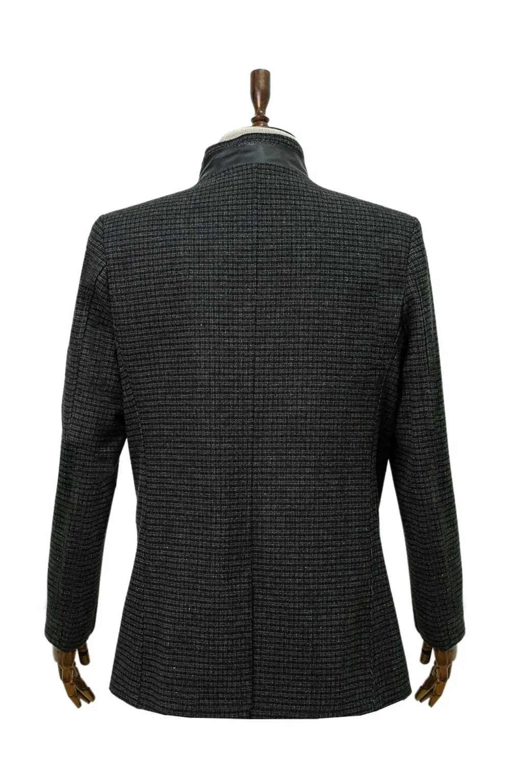 Süvari Rahat Kalıp Hakim Yaka Kareli Yünlü Siyah Kaban