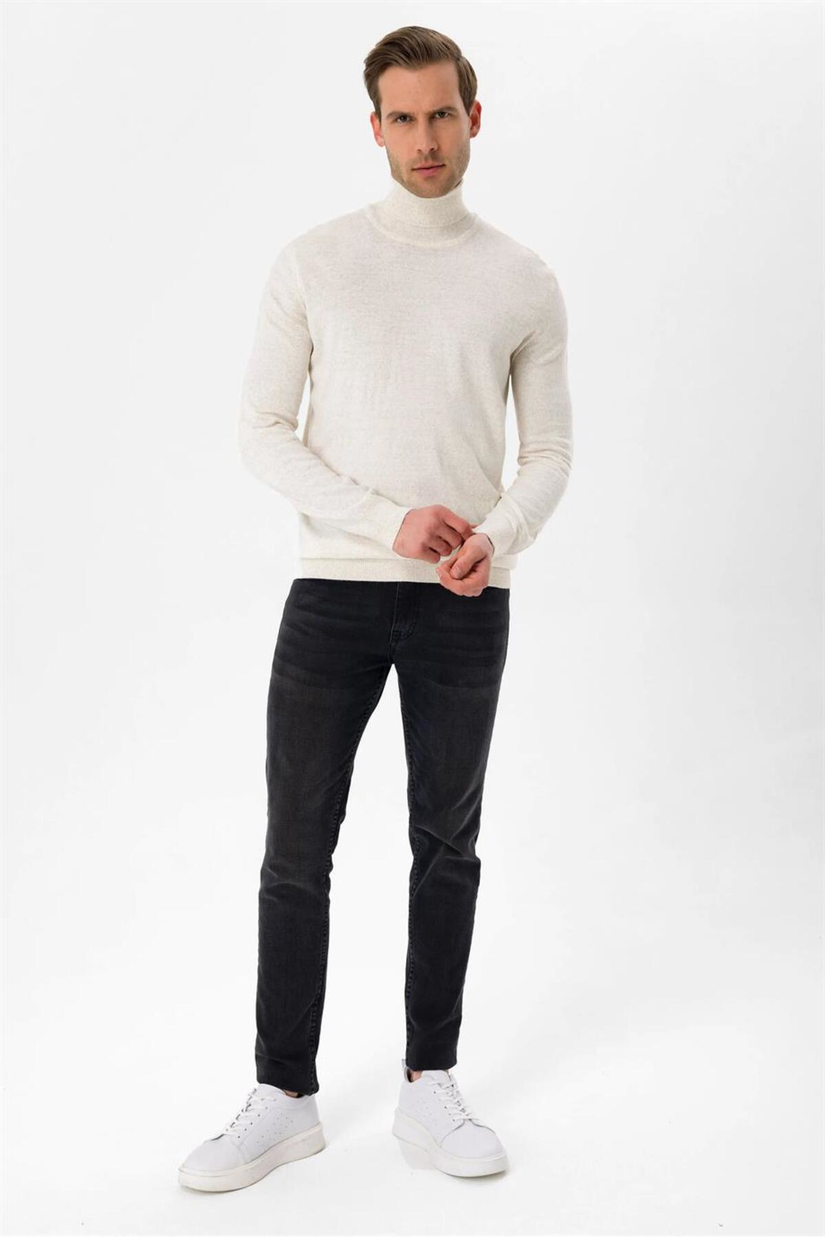 Süvari Süvari Rahat Kalıp Yün Akrilik Düz Tam Balıkçı Beyaz Erkek Triko