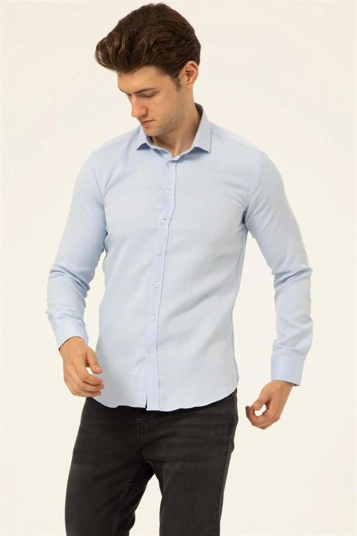 Süvari Slim Fit Buz Mavisi Erkek Gömlek