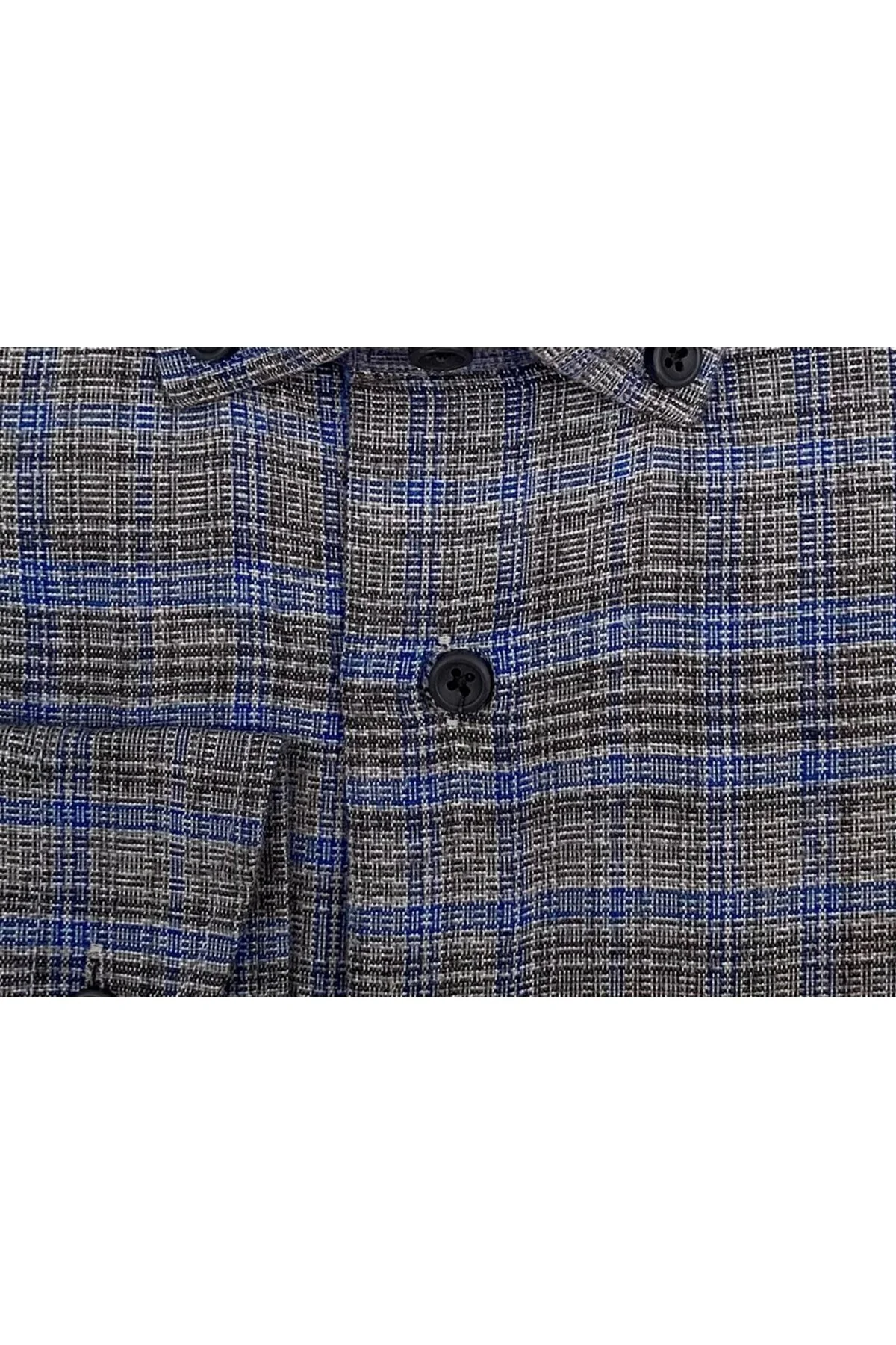 Süvari Slim Fit Desenli Flanel Uzun Gri Erkek Gömlek