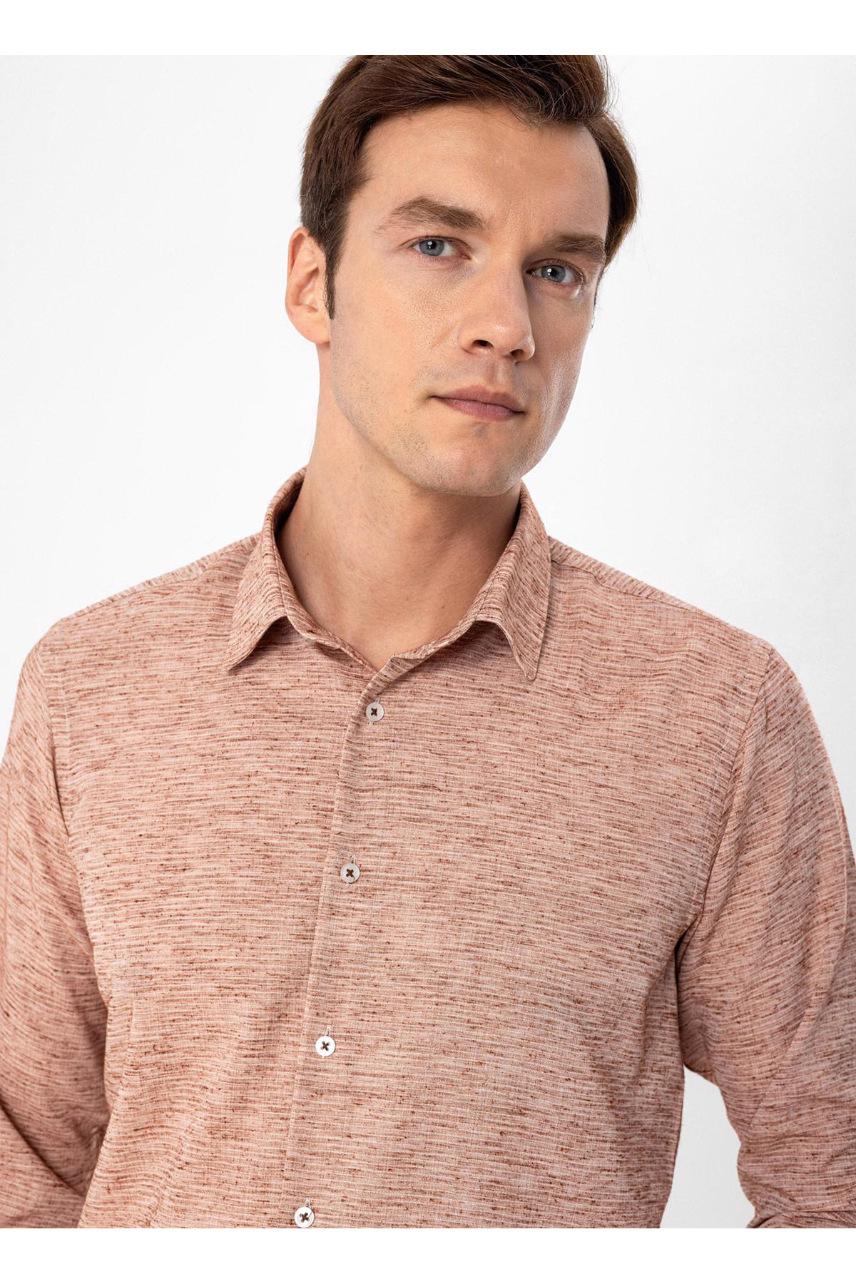 Süvari Süvari Slim Fit Klasik Yaka Armürlü Kiremit Erkek Gömlek Gm202470