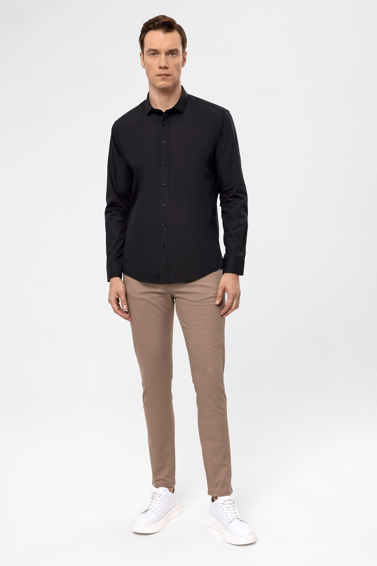 Süvari Süvari Slim Fit Kolay Ütü Teri Emen Nefes Alan Kravatlık Dört Mev