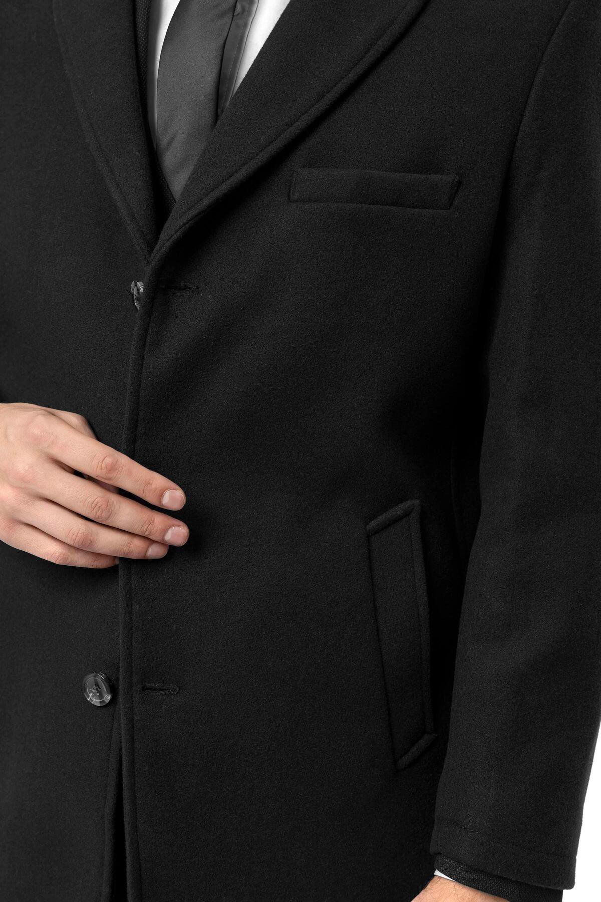 Süvari Süvari Slim Fit Yünlü Sivri Yaka Antrasit Erkek Kaban