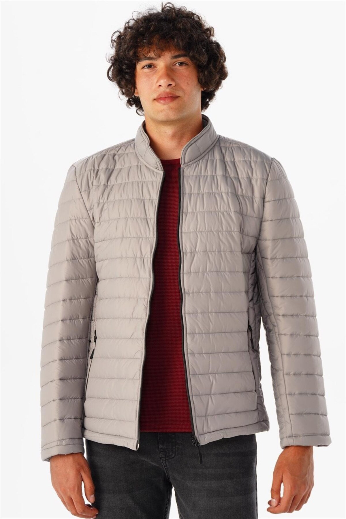 Süvari Süvari Slim Kalıp Gri Kapitone Mont