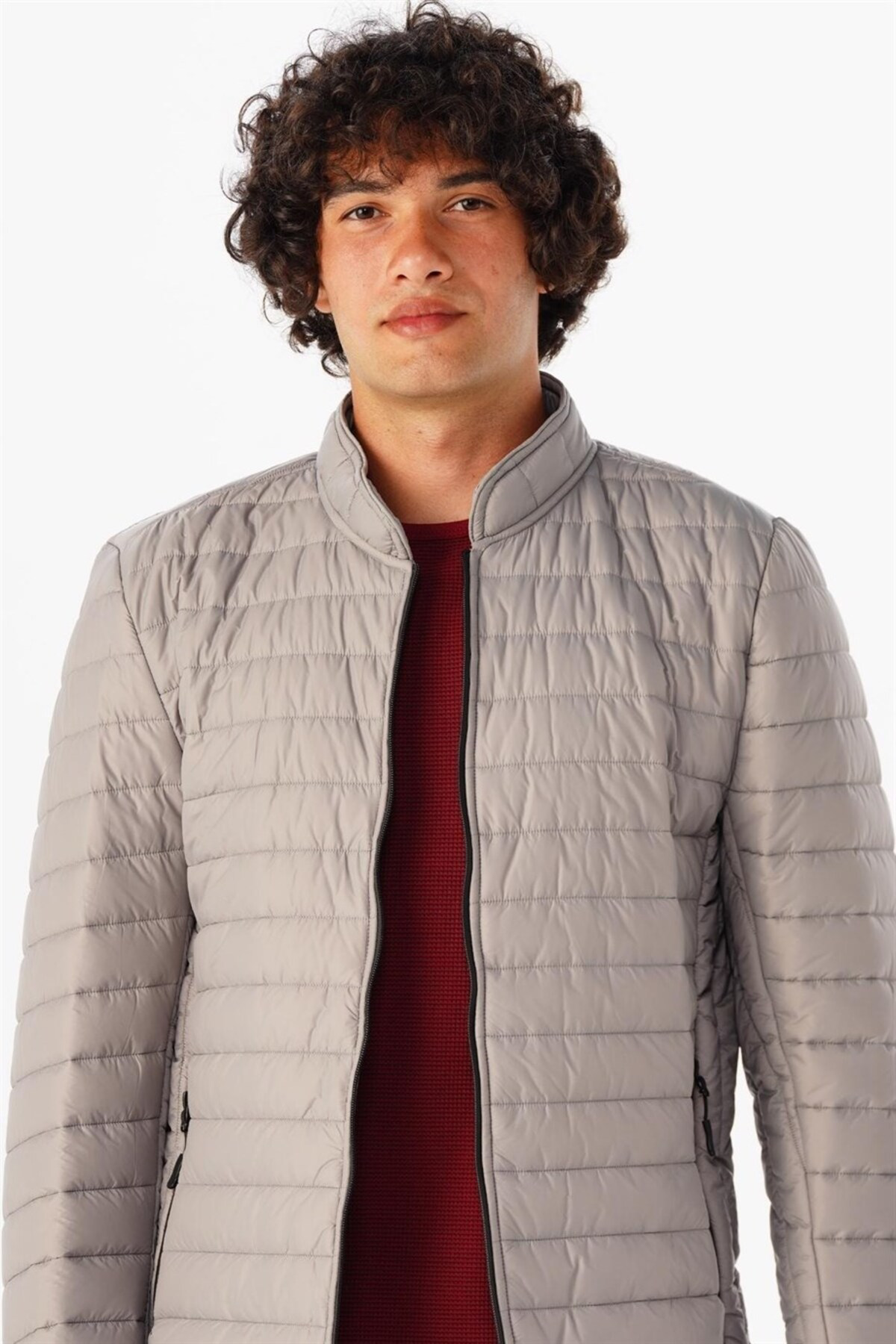 Süvari Süvari Slim Kalıp Gri Kapitone Mont