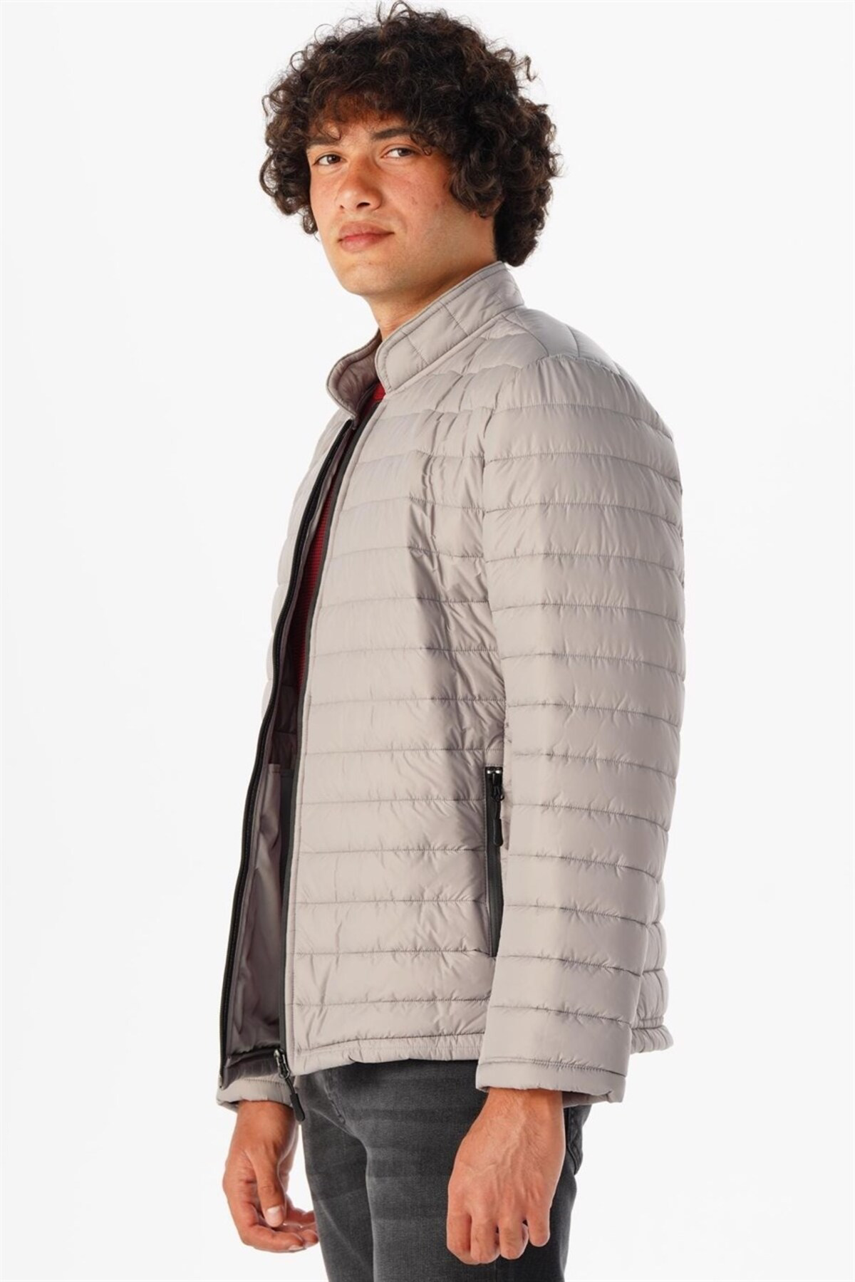 Süvari Süvari Slim Kalıp Gri Kapitone Mont