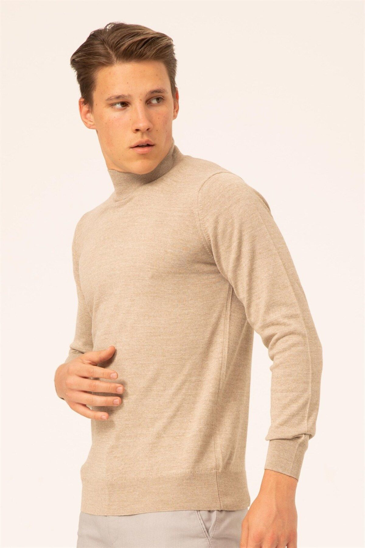 Nivea - Black White Forever Süvari Yün Akrilik Düz Yarim Balikçi Bej Erkek Triko