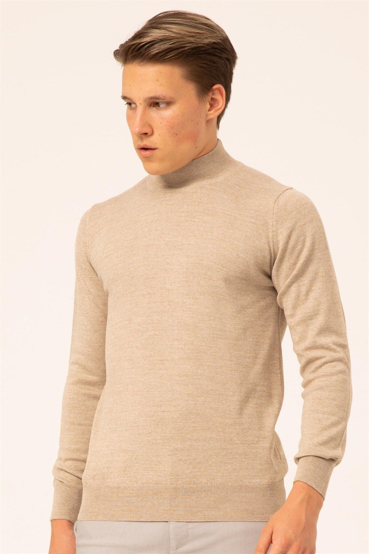 Nivea - Black White Forever Süvari Yün Akrilik Düz Yarim Balikçi Bej Erkek Triko