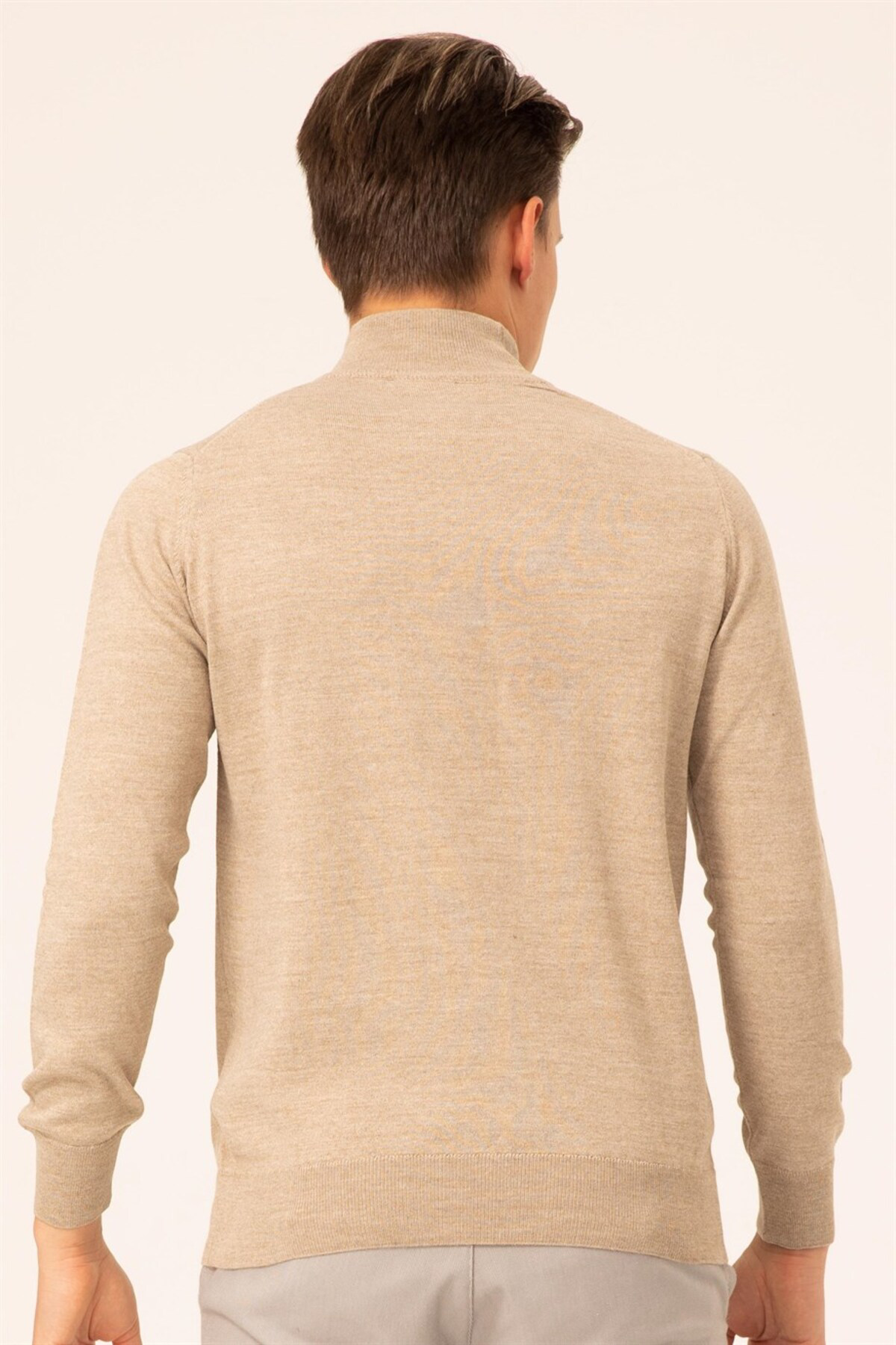 Süvari Süvari Yün Akrilik Düz Yarım Balıkçı Bej Erkek Triko