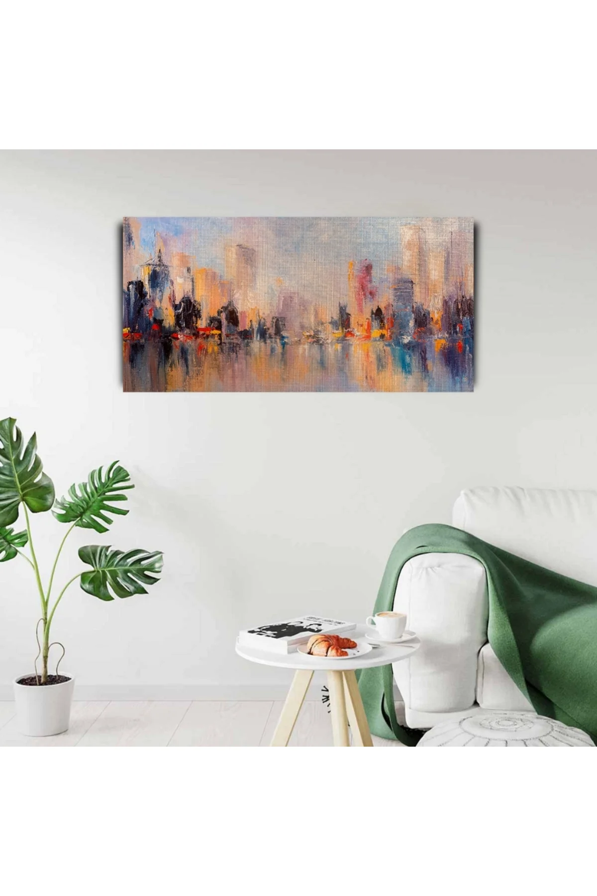 Suya aksetmiş Şehir Silueti Kanvas Tablo 60 x 120