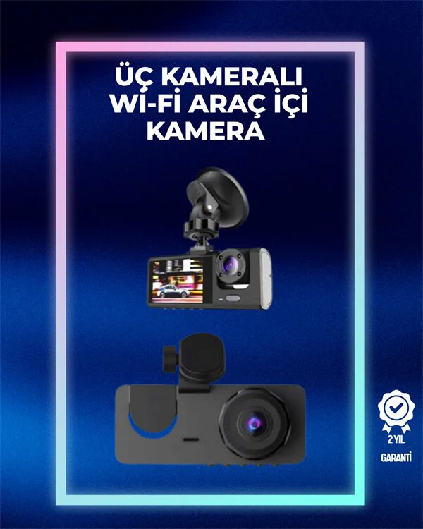 Suya Dayanıklı 1080p Ön + 720p Arka İç Kamera - Tam Kapsamlı Araç Güvenliği