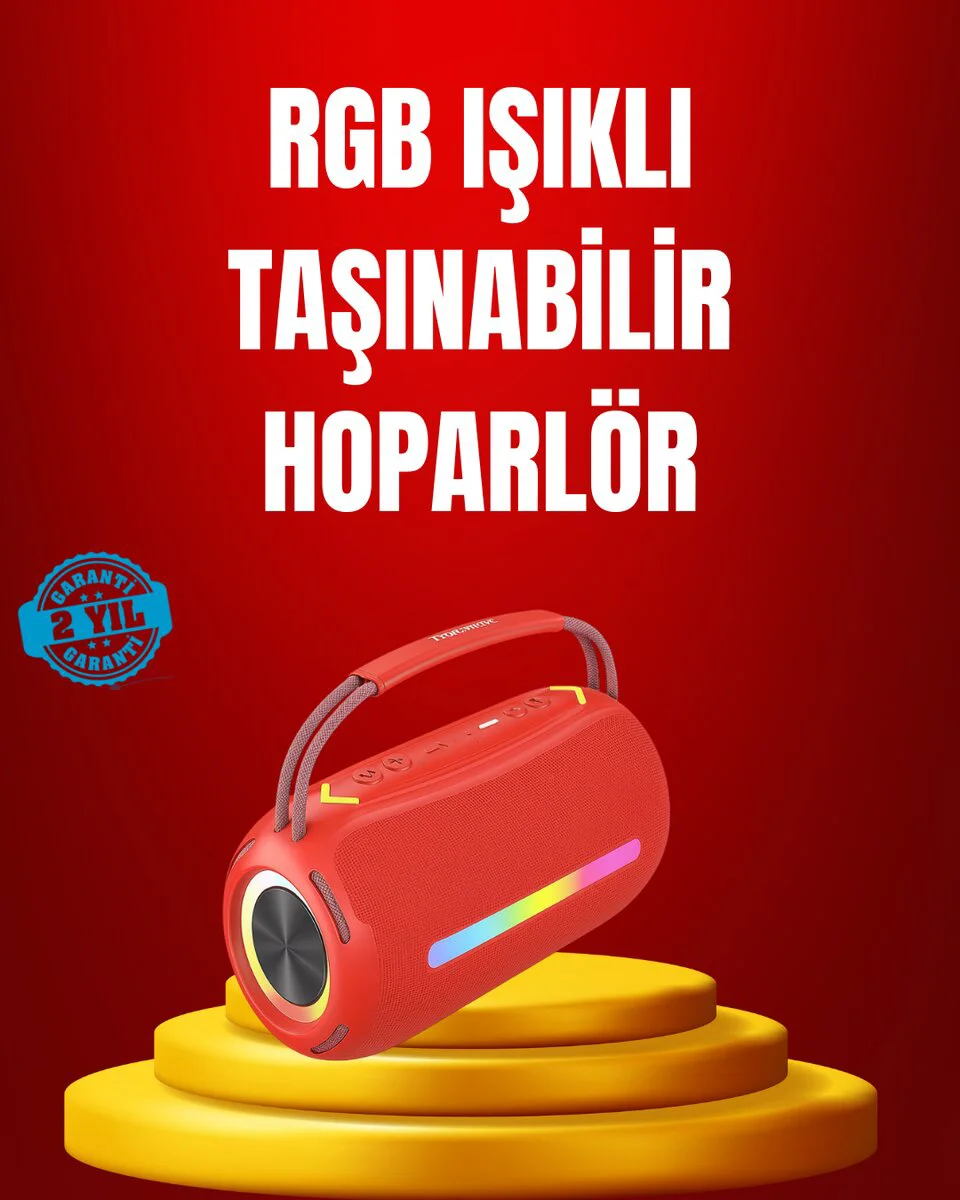 Suya Dayanıklı 20W RGB Hoparlör Bluetooth USB SD Kart ve AUX Girişli - IPX6 Taşınabilir Ses Sistemi