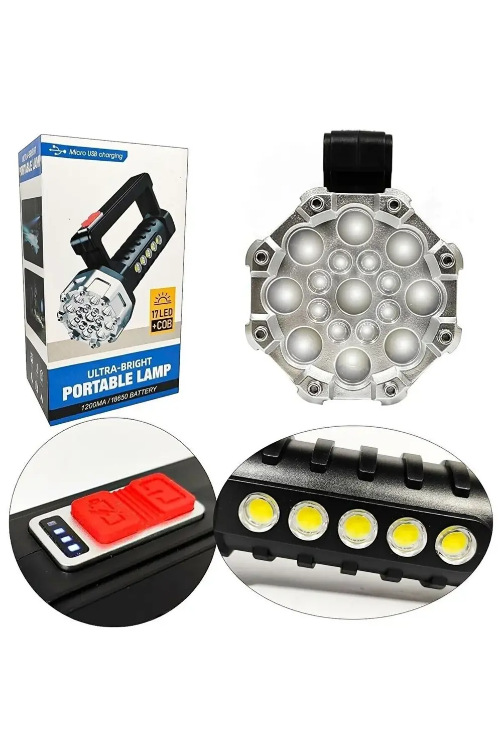 Suya Dayanıklı El Feneri - Şarjlı ve Taşınabilir 1200mAh Micro US