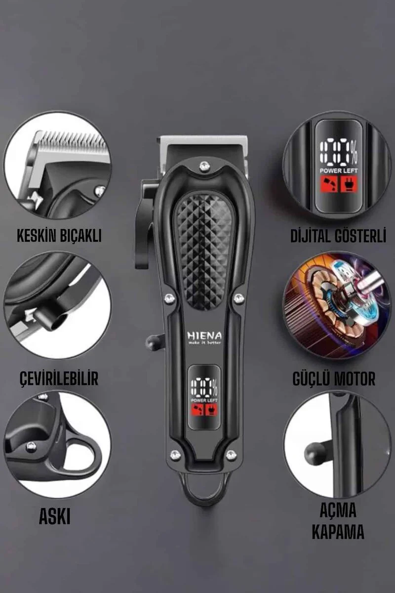Suya Dayanıklı Tıraş Makinesi Keskin Bıçaklı Dijital Göstergeli Şarjlı