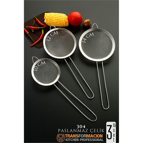 Süzgeç Seti 3 Boy Çok Amaçlı Süzgeç 304 Çelik Profesyoneller İçin