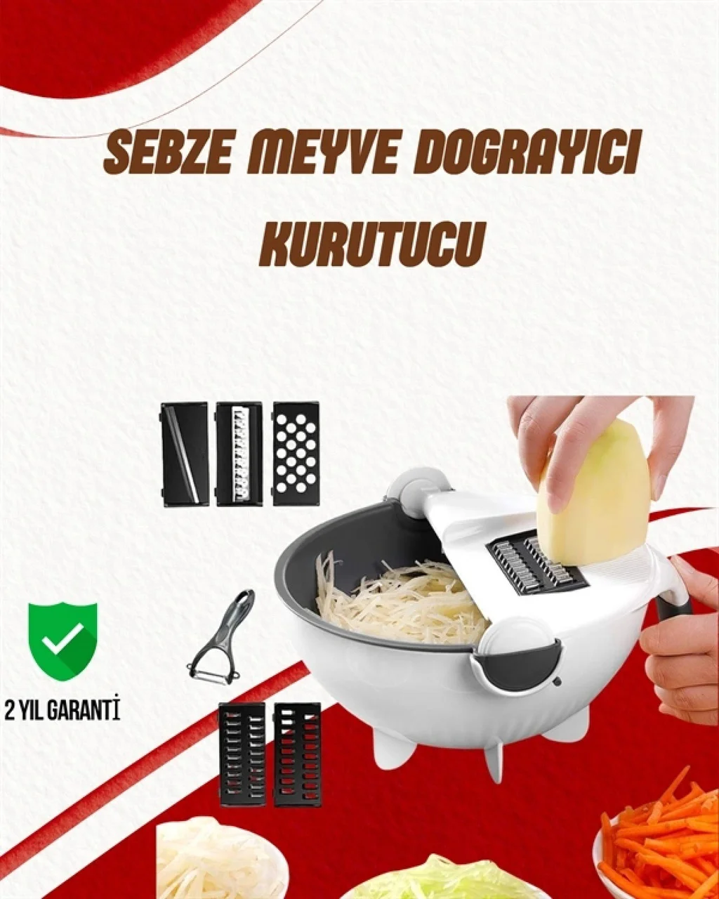 Süzgeçli Çok Fonksiyonlu Döner Rende Ve Doğrayıcı Çok Renkli