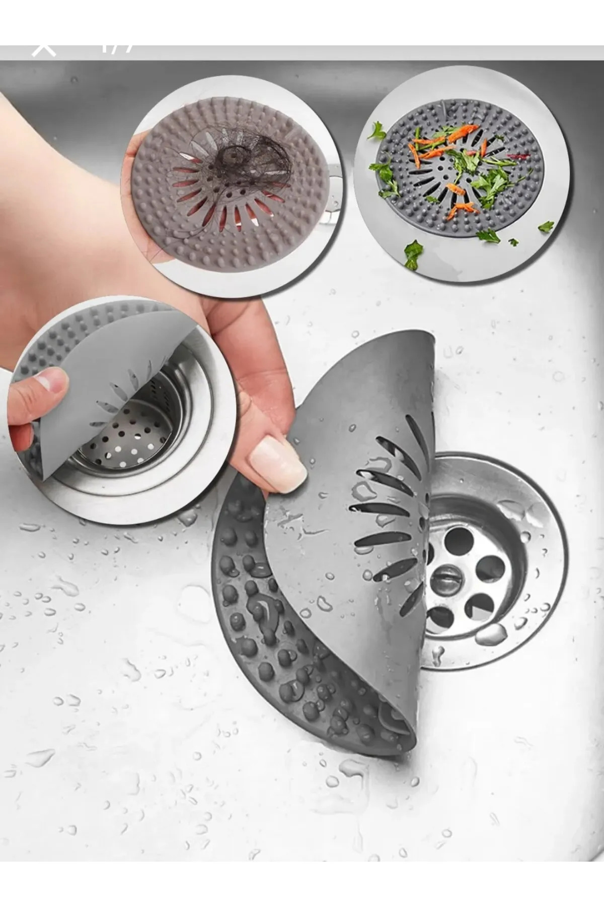 Süzgeçli Lavabo, Küvet Gider Tıkacı Silikonlu Çok Amaçlı Plastik 