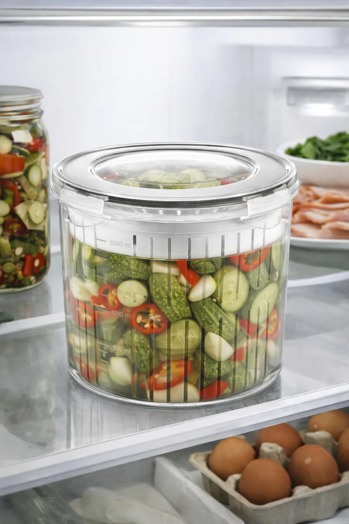Süzgeçli Turşuluk Saklama Kabı 1,5 Litre – Süzmeli Turşu Kabı, Salamura & Zeytin Saklama Kutusu,