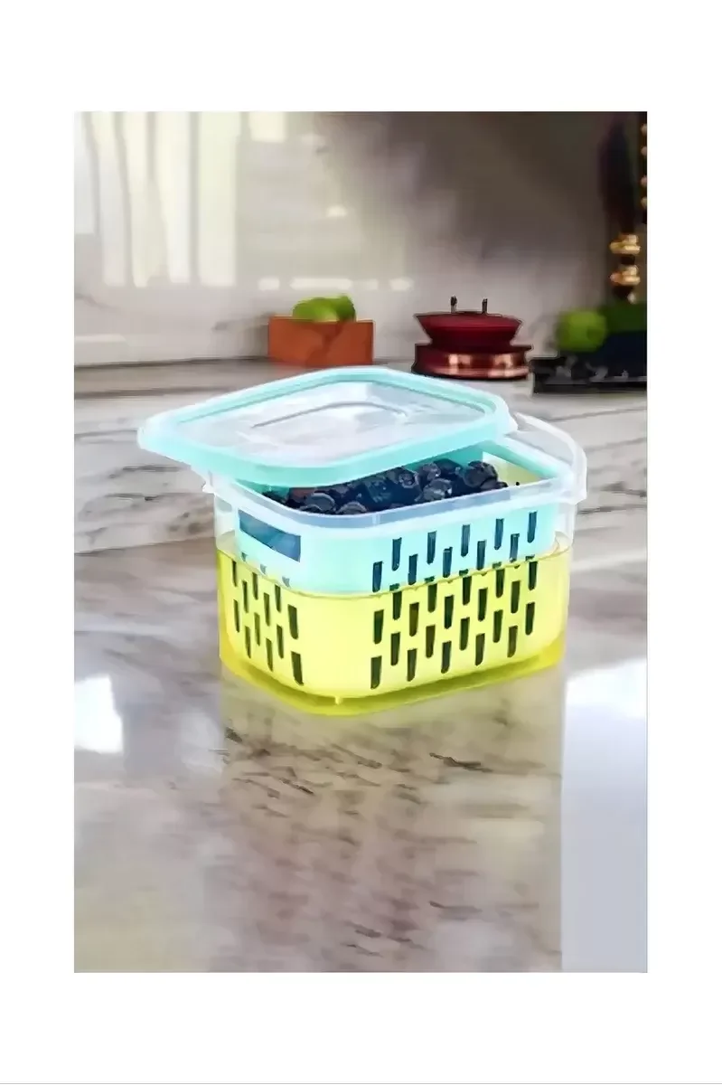 Süzgeçli Yıkama Hazneli Turşu Ve Zeytin-peynir Saklama Kabı 1.6lt