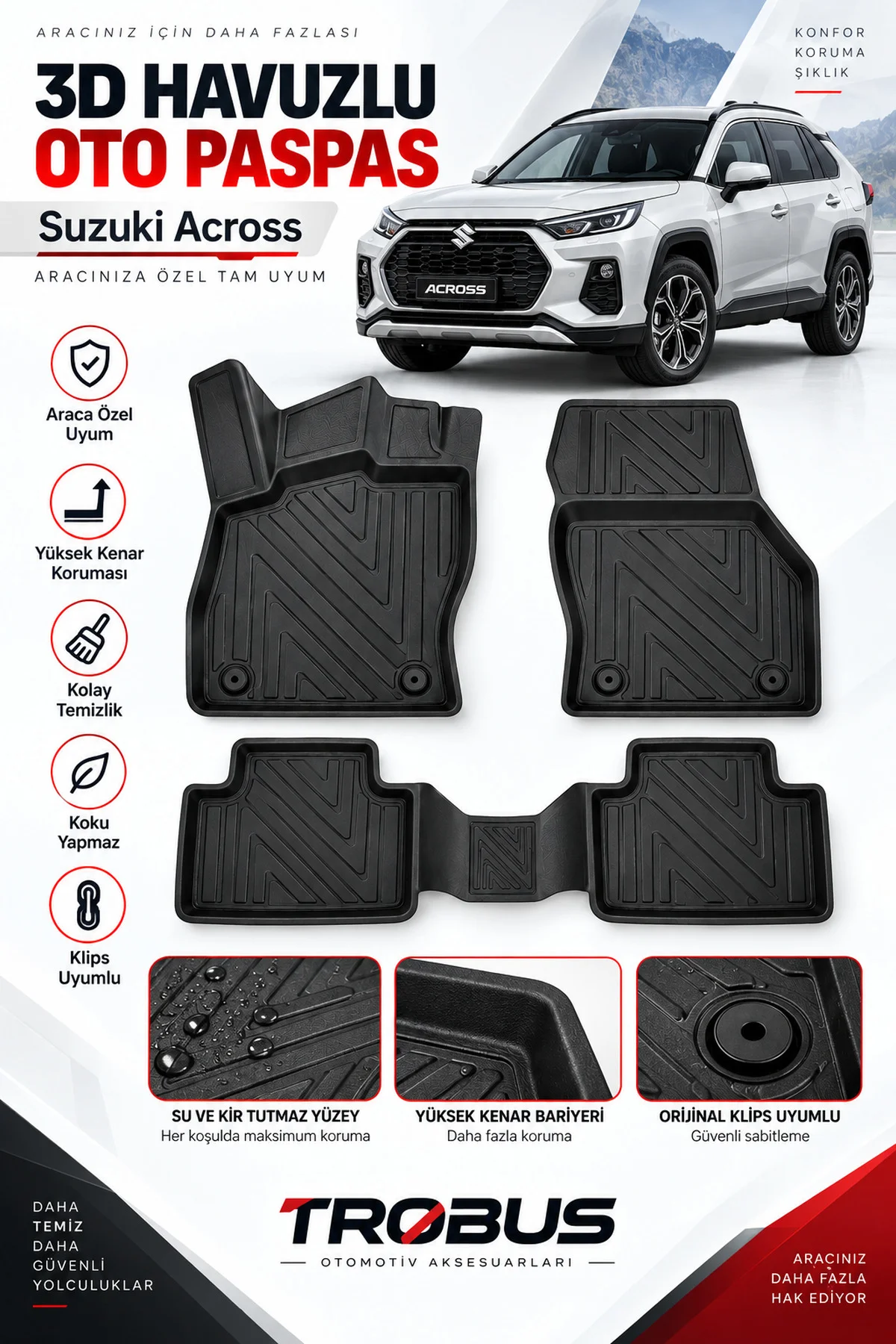Suzuki Across 2020-2025 Karbon Desenli Premium 3D Havuzlu Oto Paspas