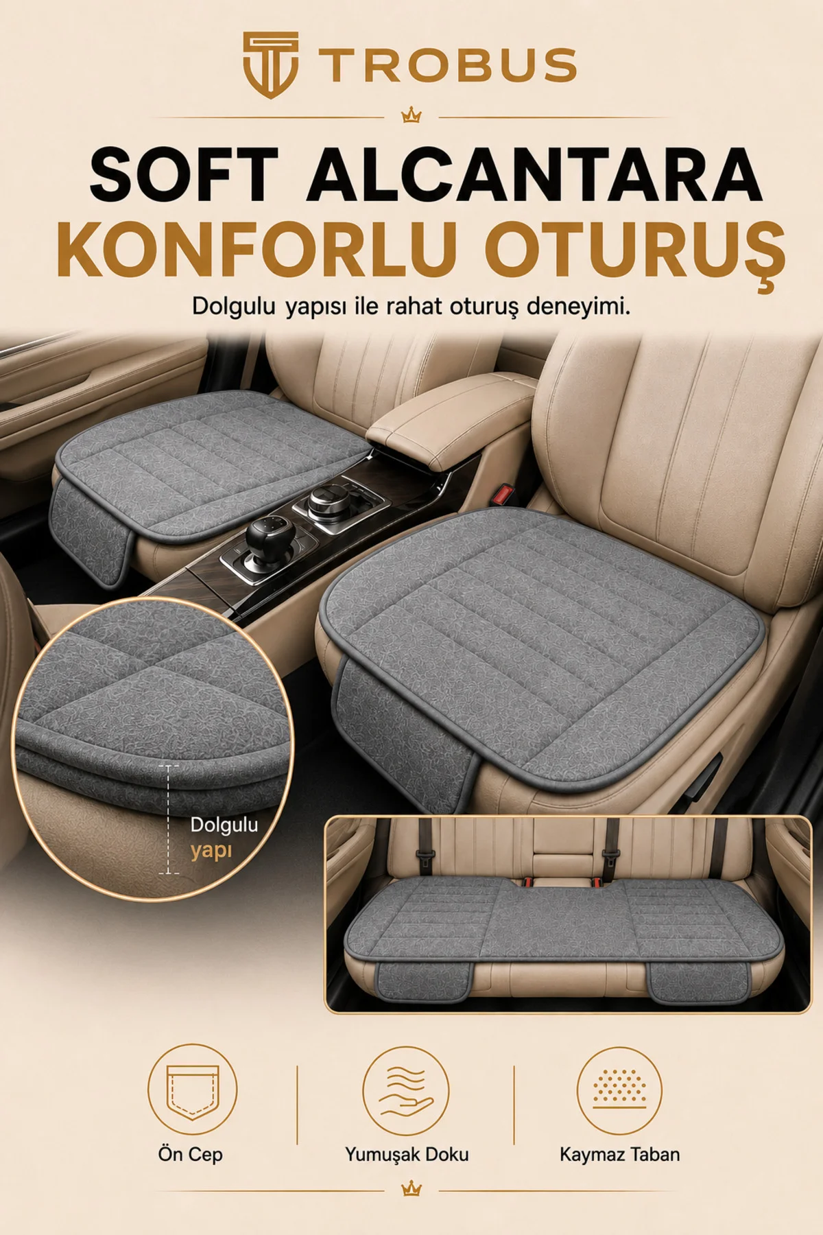 Suzuki Baleno 2016+ Soft Alkantara Baby Face 3'lü Oturak Minder Gri