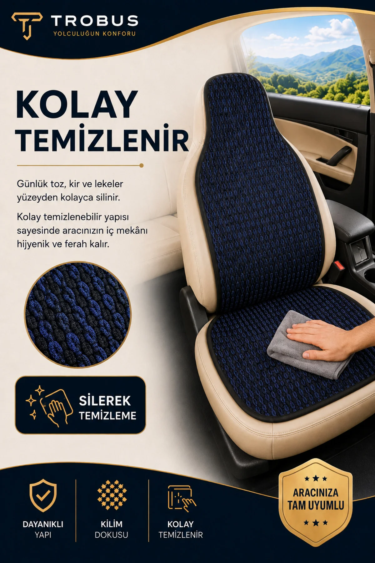 Suzuki BALENO 2016 Uyumlu Örme 3 Parça Oto Koltuk Minderi Terletmez Kaymaz Taban Lacivert - Siyah Fiyatı, Yorumları ve Özellikleri