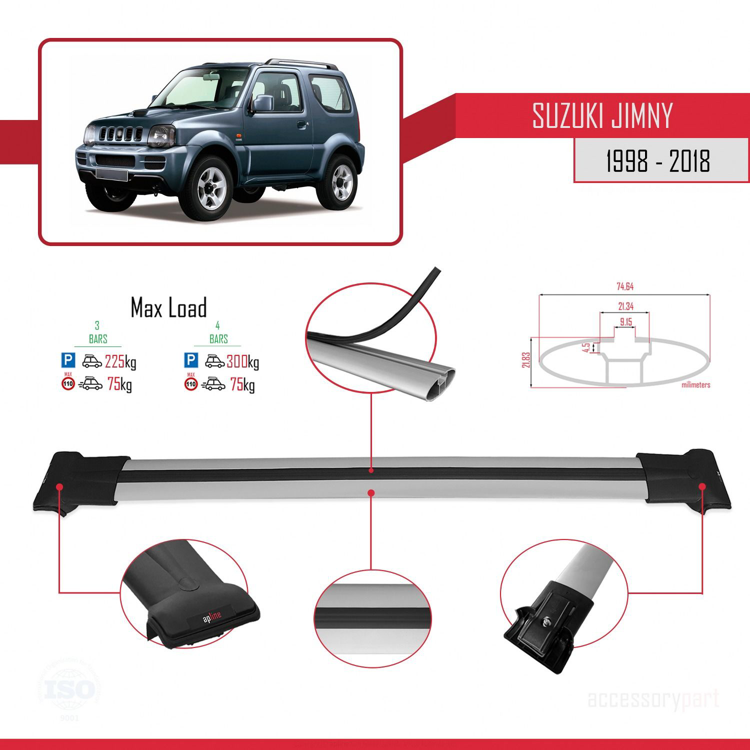 Suzuki Jimny 1998-2018 Arası ile Uyumlu FLY Model Ara Atkı Tavan 