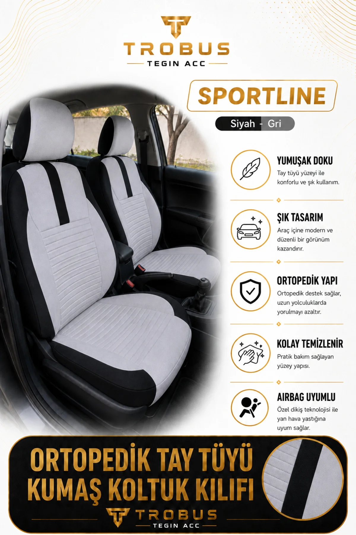 Suzuki S-Cross 2013 Sonrası Uyumlu Sportline Serisi Gri Siyah Ortopedik Tay Tüyü Koltuk Kılıfı Suzuki S-Cross 2013 Sonrası Uyumlu Sportline Serisi Gri Siyah Ortopedik Tay Tüyü Koltuk Kılıfı - Görsel 3