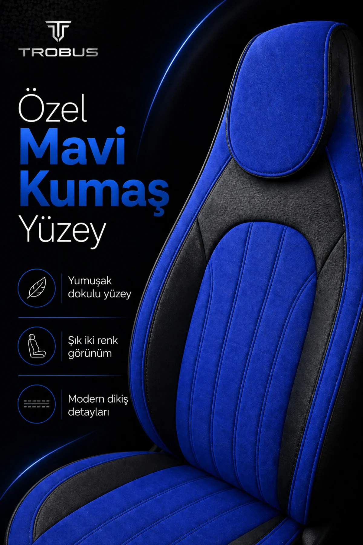 Suzuki S-Cross 2013 ve Sonrası Bel Destekli Tay Tüyü Koltuk Kılıfı Tokyo Serisi Mavi Siyah Fiyatı, Yorumları ve Özellikleri