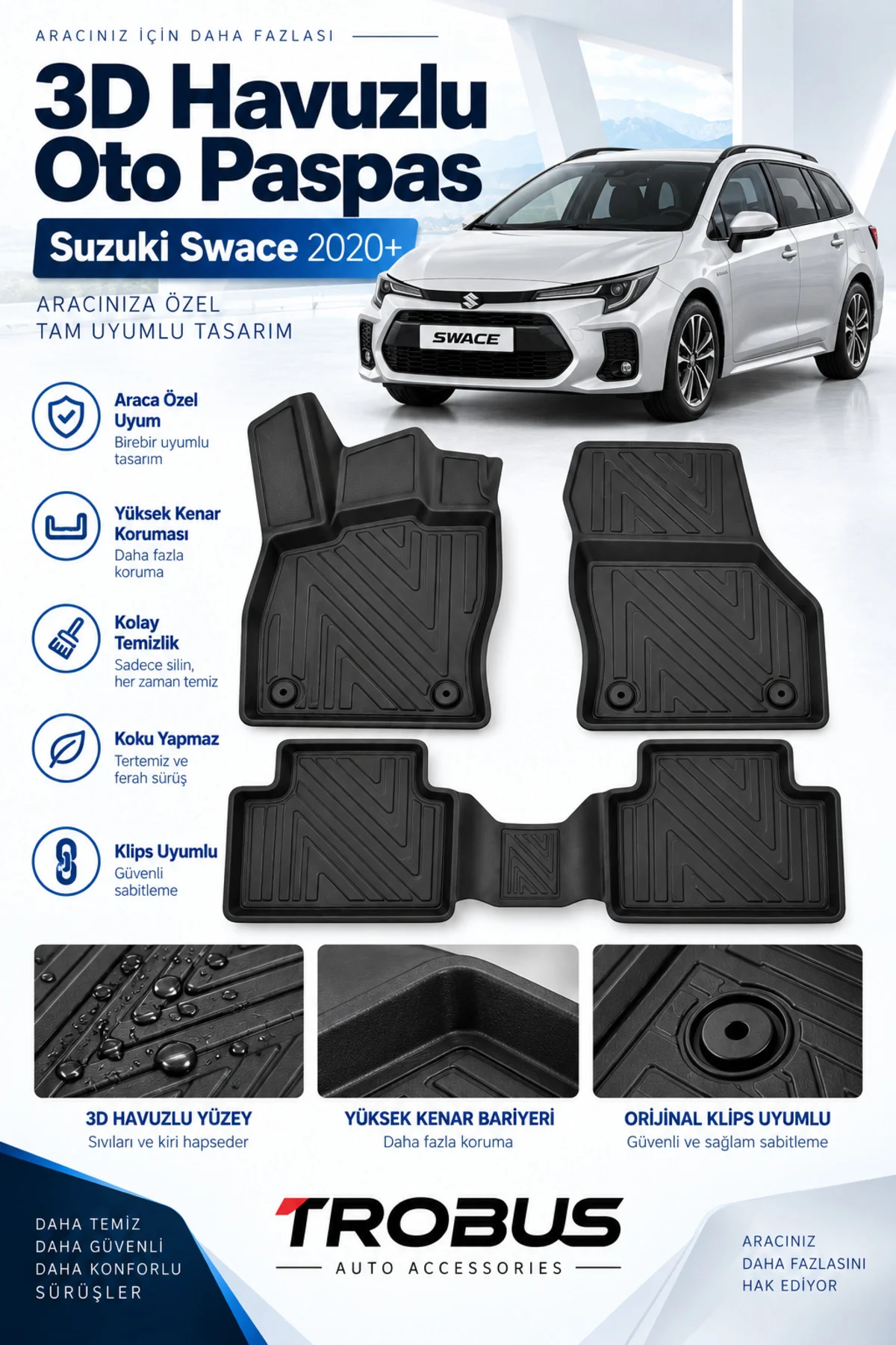 Suzuki Swace 2020 Sonrası Karbon Desenli Premium 3D Havuzlu Oto Paspas