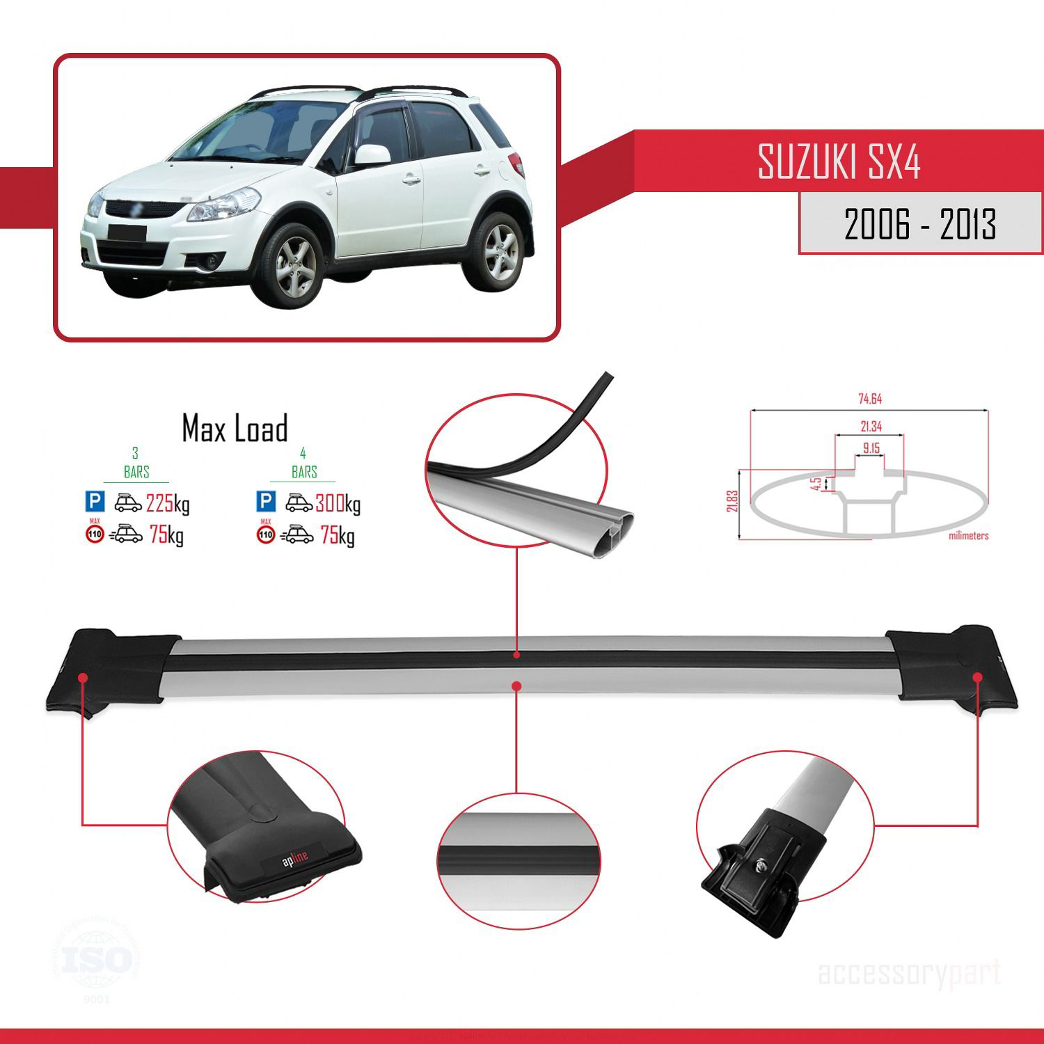Suzuki SX4 2006-2013 Arası ile Uyumlu FLY Model Ara Atkı Tavan Ba