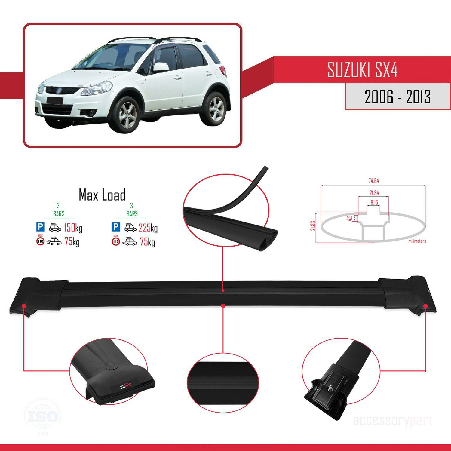 Suzuki SX4 2006-2013 Arası ile uyumlu FLY Model Ara Atkı Tavan Ba