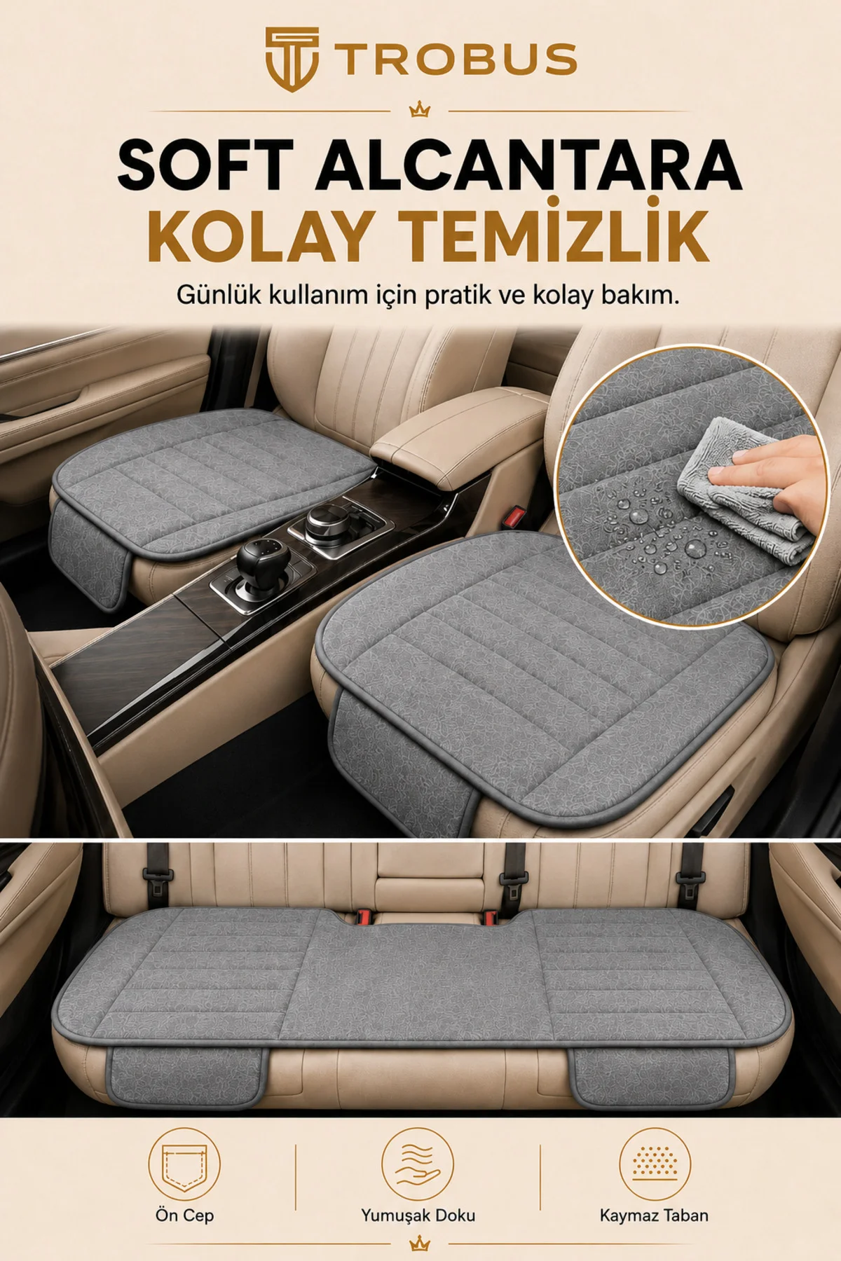 Suzuki Vitara 2016+ Soft Alkantara Baby Face 3'lü Oturak Minder Gri Suzuki Vitara 2016+ Soft Alkantara Baby Face 3'lü Oturak Minder Gri