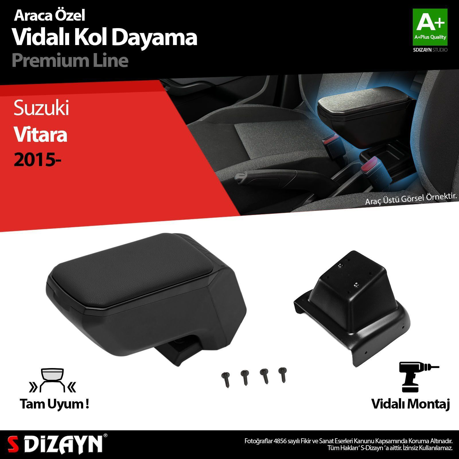 Suzuki Vitara Uyumlu ABS Vidalı Kol Dayama Kolçak Siyah 2015 Üzer Suzuki Vitara Uyumlu ABS Vidalı Kol Dayama Kolçak Siyah 2015 Üzer