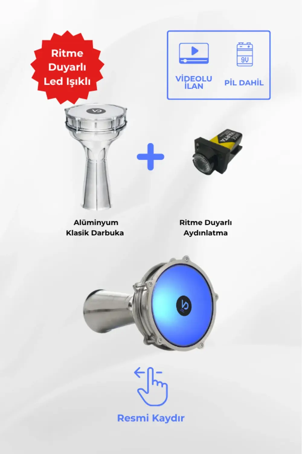 SV104AL - LED Işıklı (Ritme Duyarlı) Alüminyum Klasik Darbuka