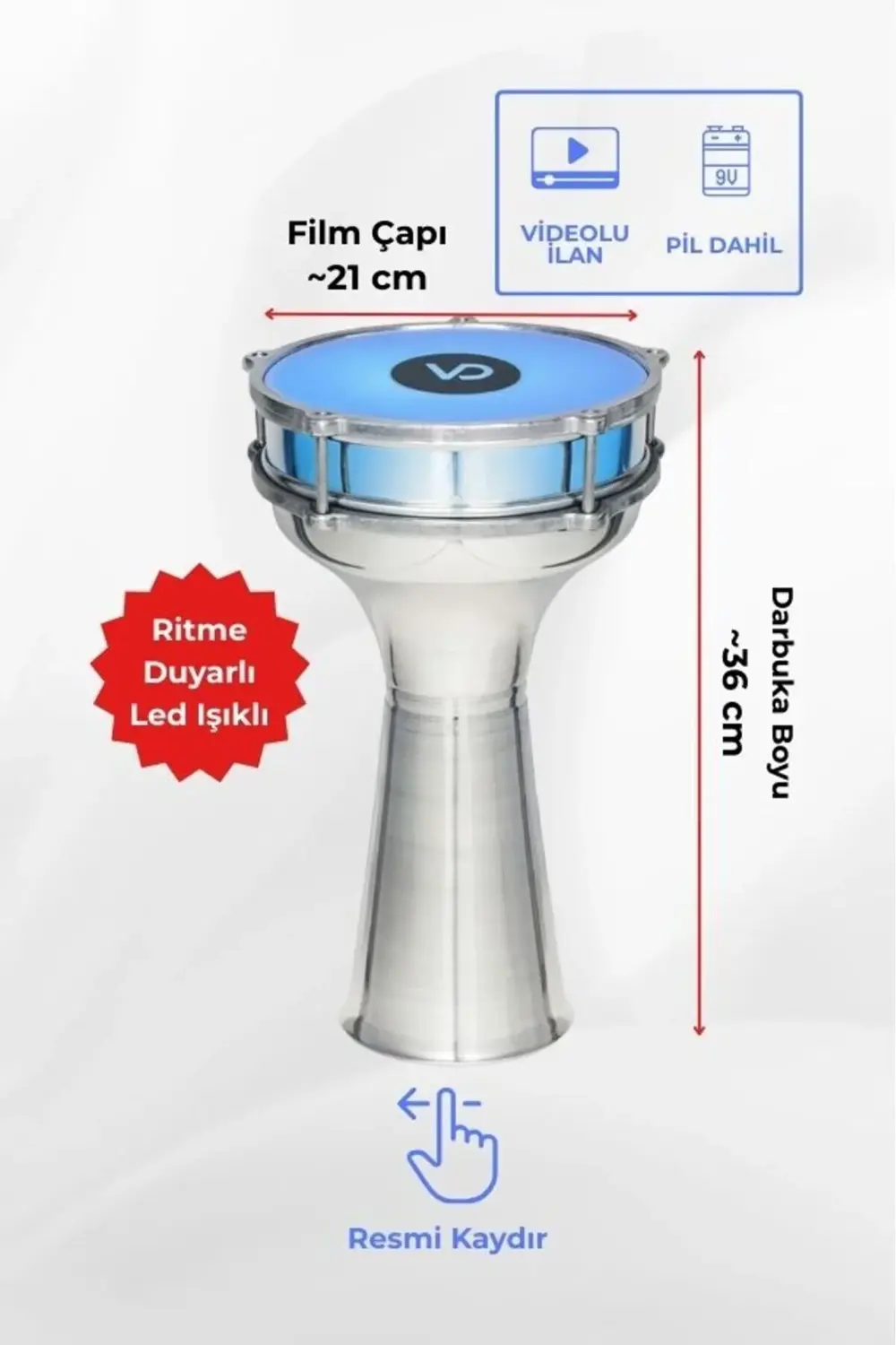 SV104AL - LED Işıklı (Ritme Duyarlı) Alüminyum Klasik Darbuka