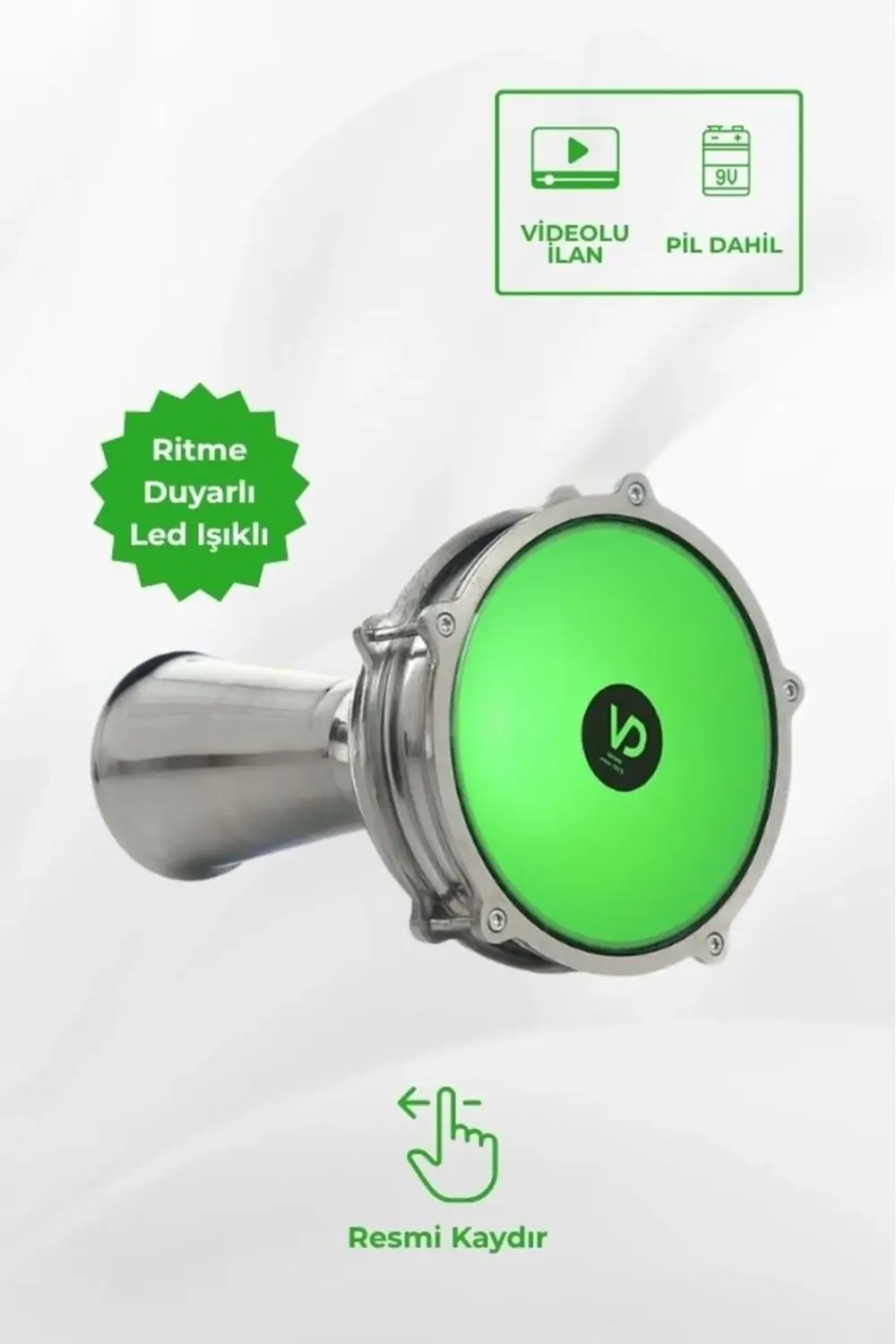 SV104AL - Yeşil LED Işıklı (Ritme Duyarlı) Alüminyum Klasik Darbu