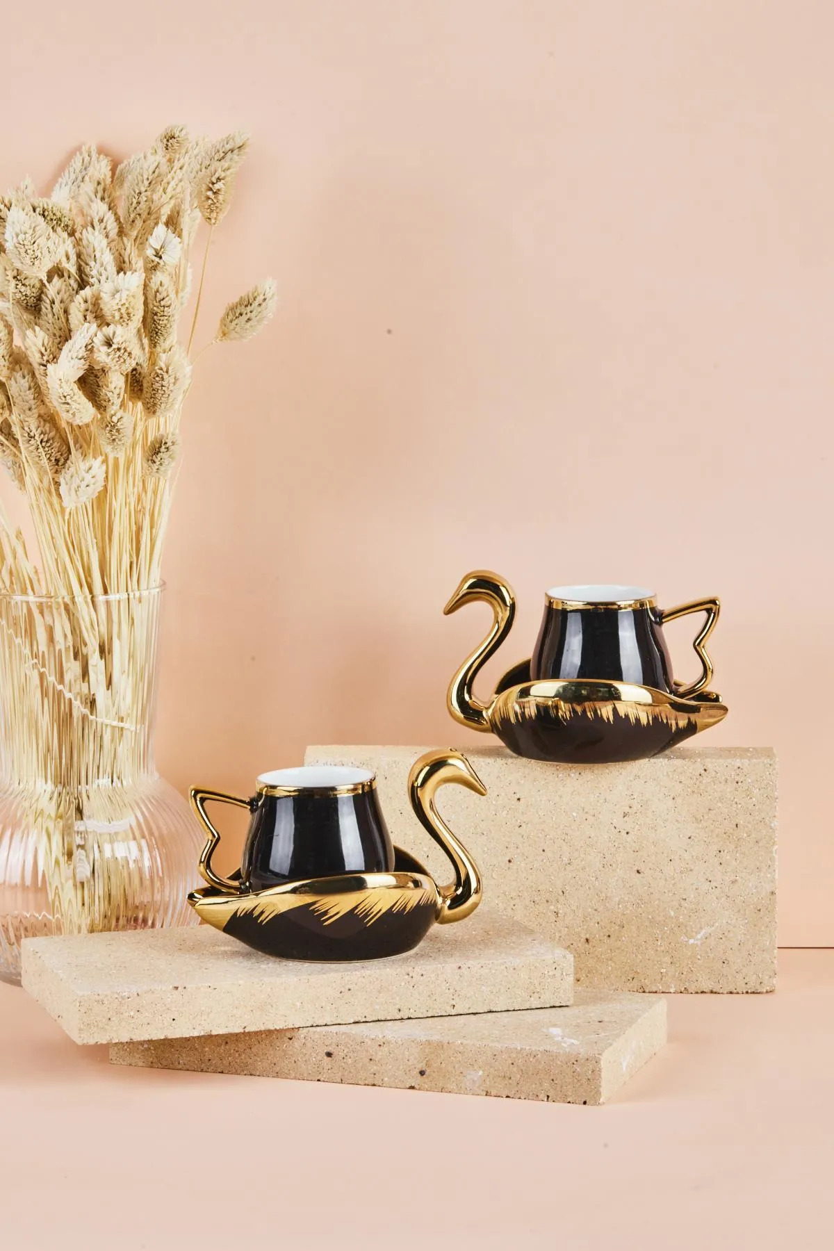 Mutfaksultani Swan Kuğu 2 Kişilik Porselen Kahve Fincan Takımı 80 Ml Siyah