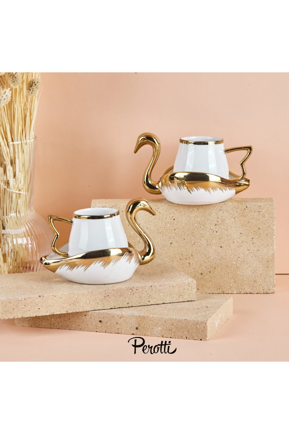 Perottihome Swan Kuğu 2 Kişilik Porselen Kahve Fincan Takımı 80 Ml Beyaz