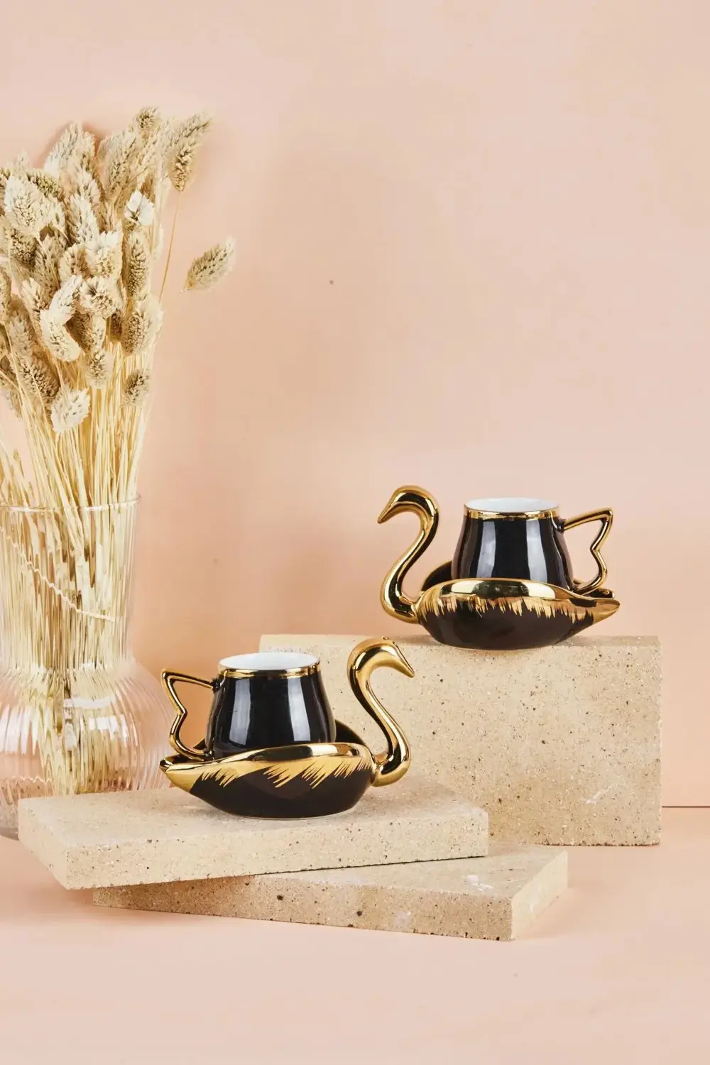 Swan Kuğu 2 Kişilik Porselen Kahve Fincan Takımı 80 ml Siyah