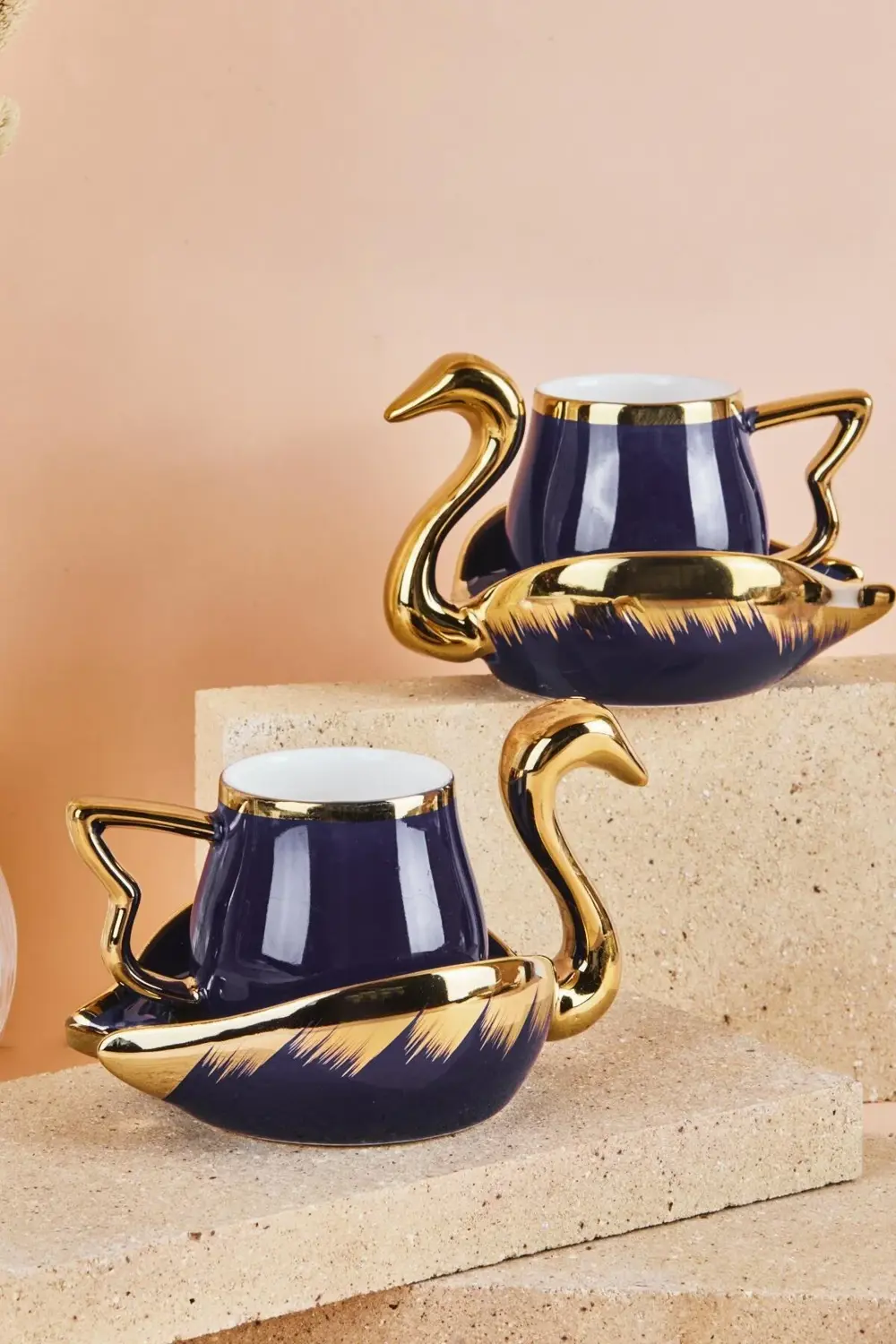 Swan Kuğu 2 Kişilik Porselen Kahve Fincan Takımı 80 ml Lacivert