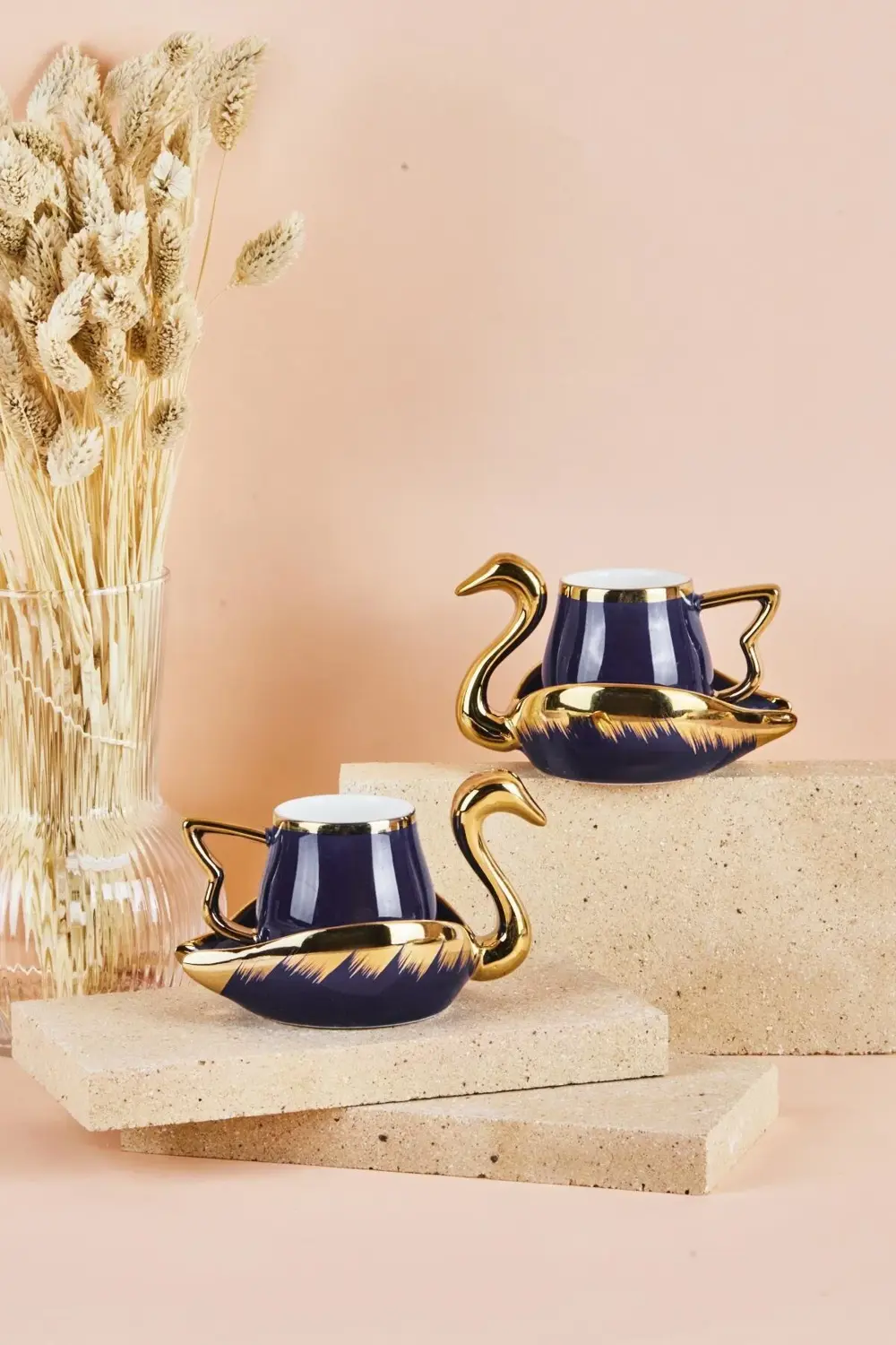 Swan Kuğu 2 Kişilik Porselen Kahve Fincan Takımı 80 ml Lacivert