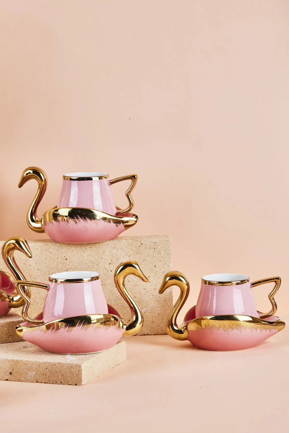 Mutfaksultani Swan Kuğu 6 Kişilik Porselen Kahve Fincan Takımı 80 Ml Pembe