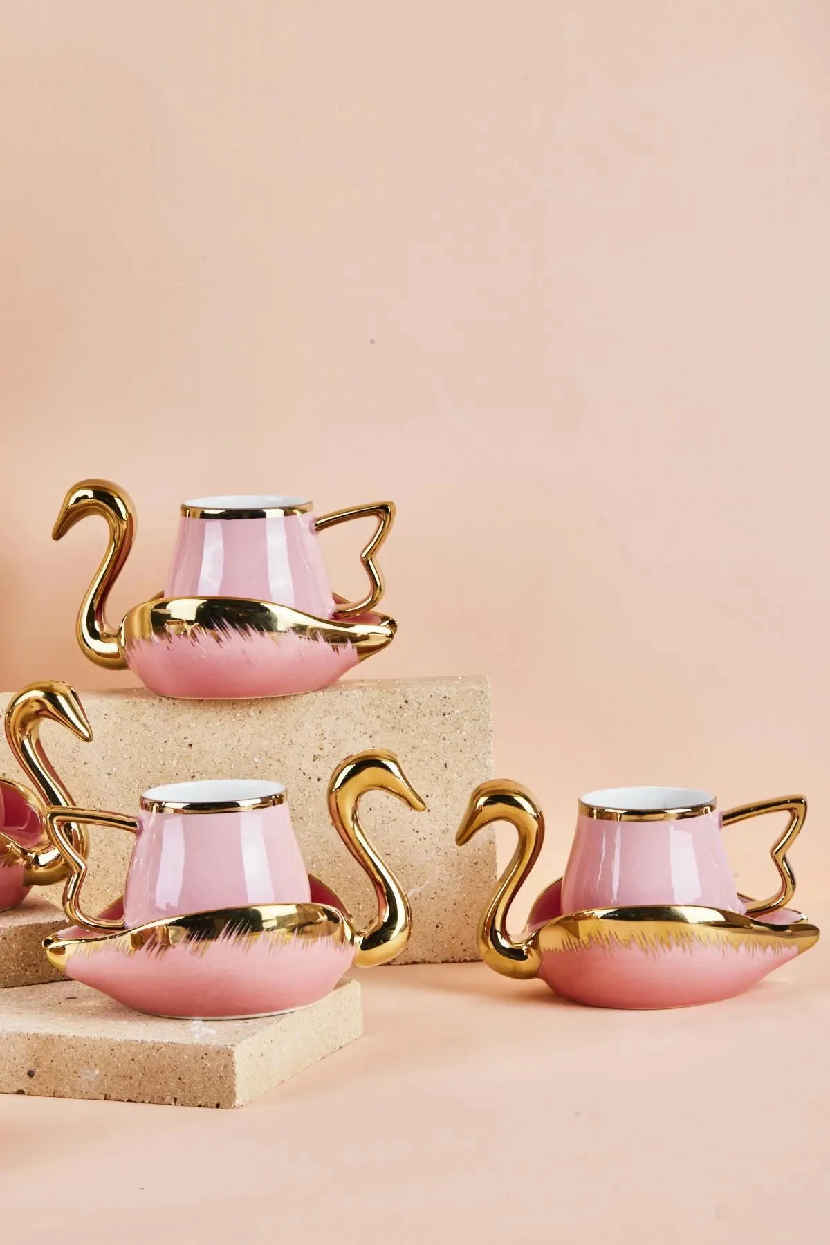 Swan Kuğu 6 Kişilik Porselen Kahve Fincan Takımı 80 ml Pembe